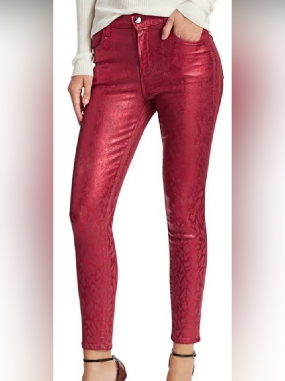 J Brand Red Alana Python snakeskin